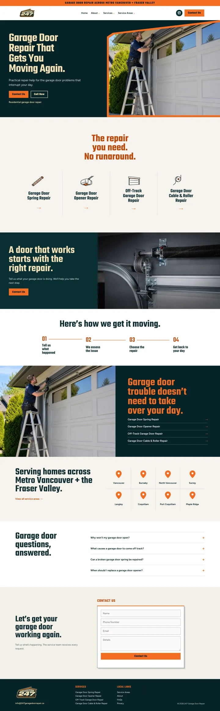 247 Garage Door Repair website, designed by Small World Marketing