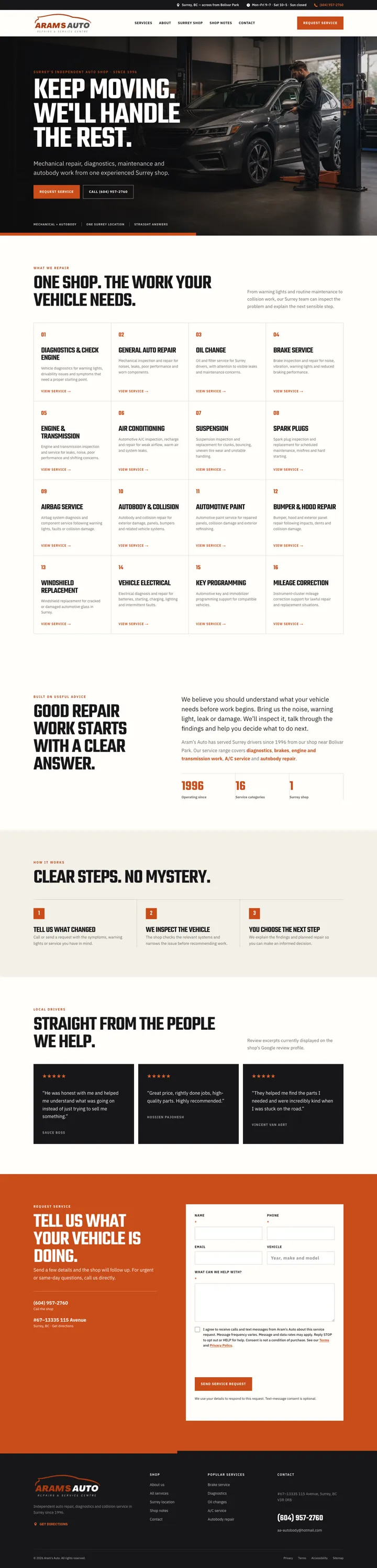 Aram's Auto website, designed by Small World Marketing