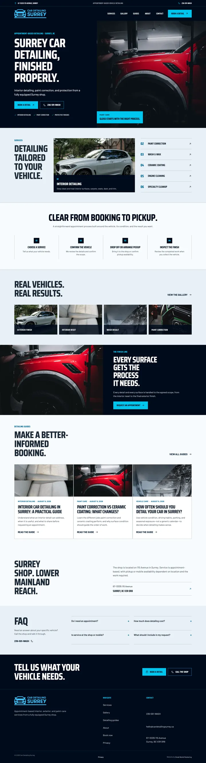 Car Detailing Surrey website, designed by Small World Marketing
