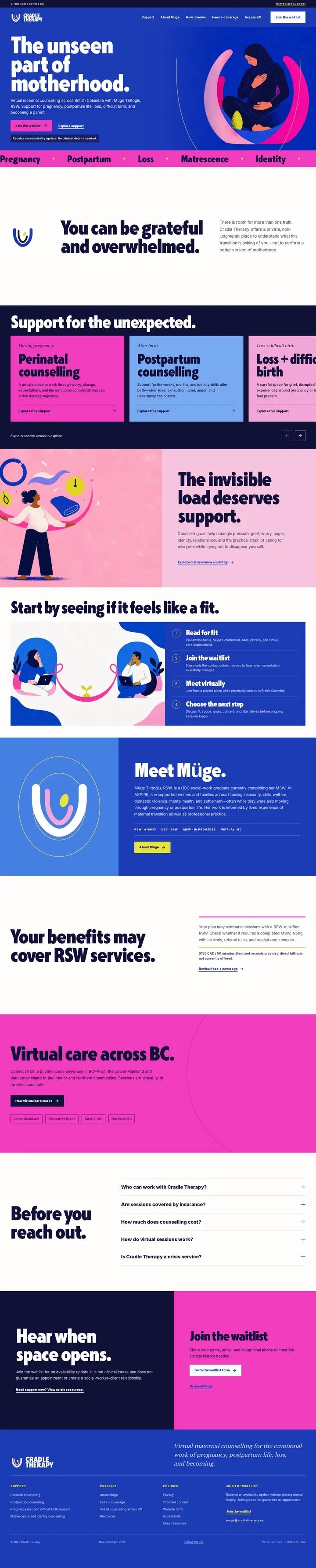 Cradle Therapy website, designed by Small World Marketing