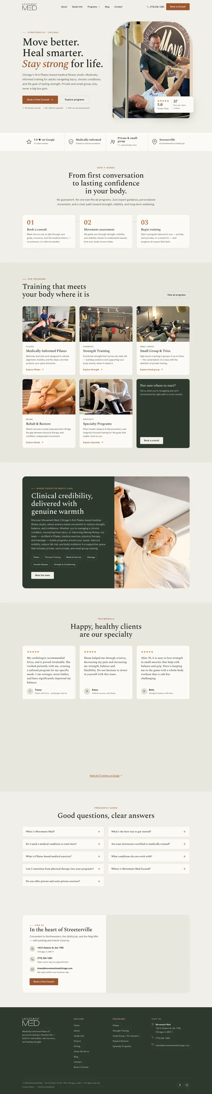 Movement Med website, designed by Small World Marketing