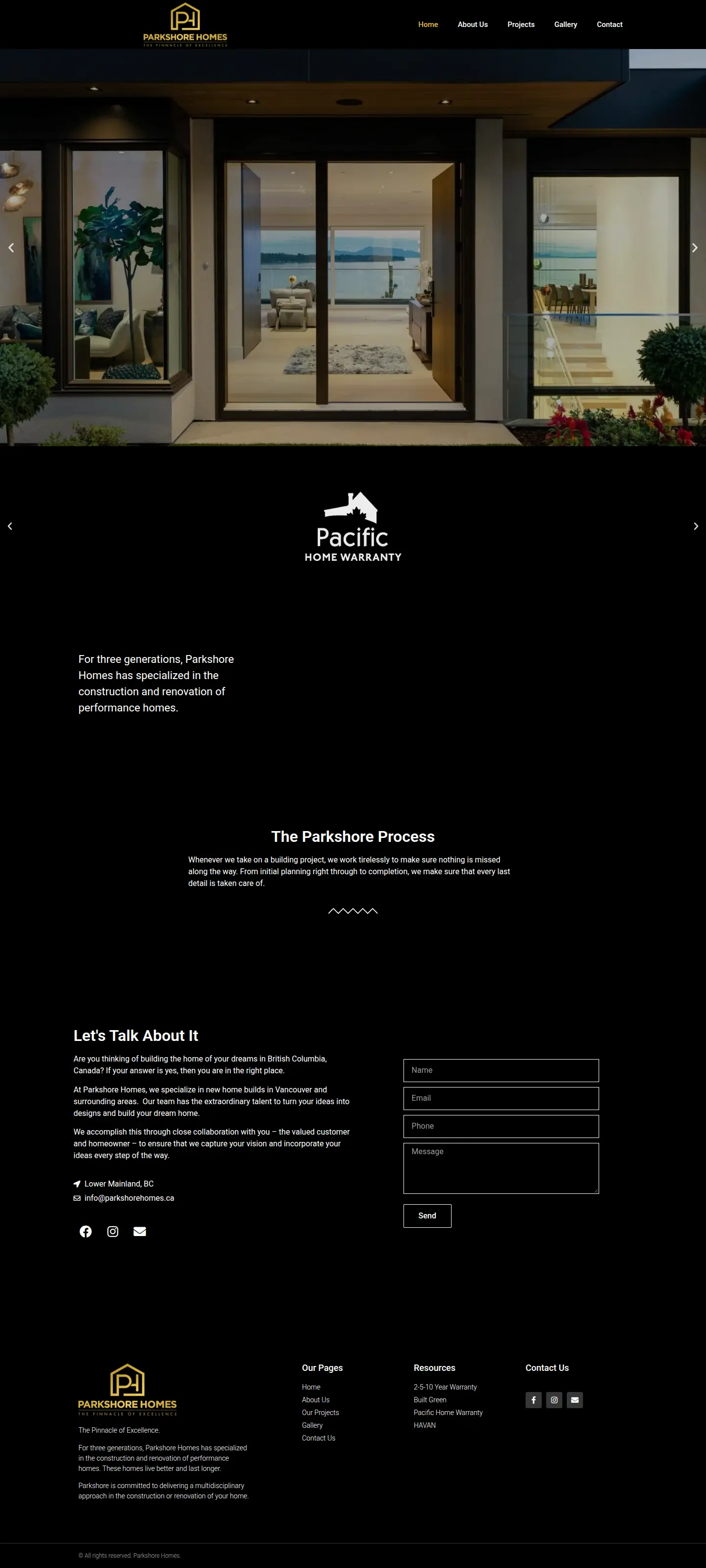 Parkshore Homes website, designed by Small World Marketing