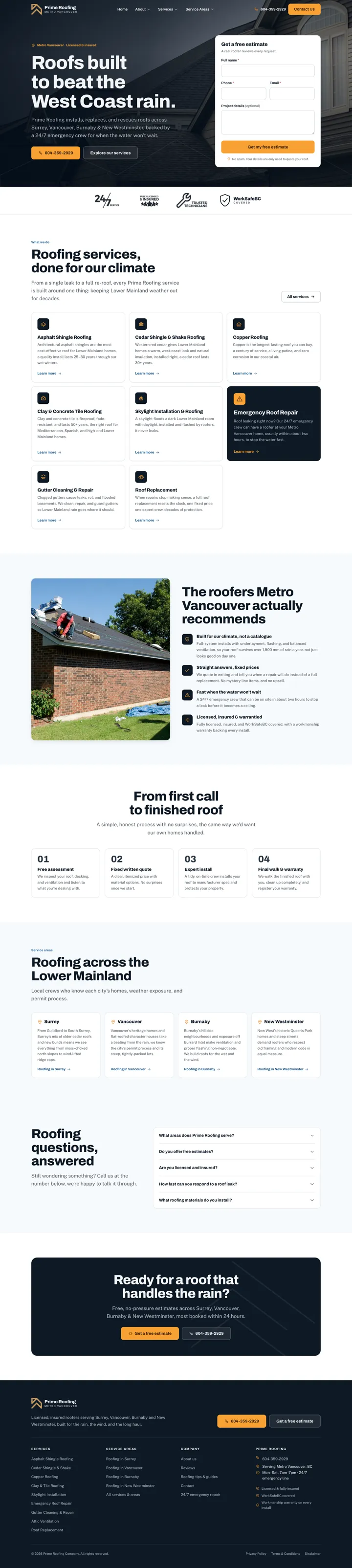 Prime Roofing website homepage