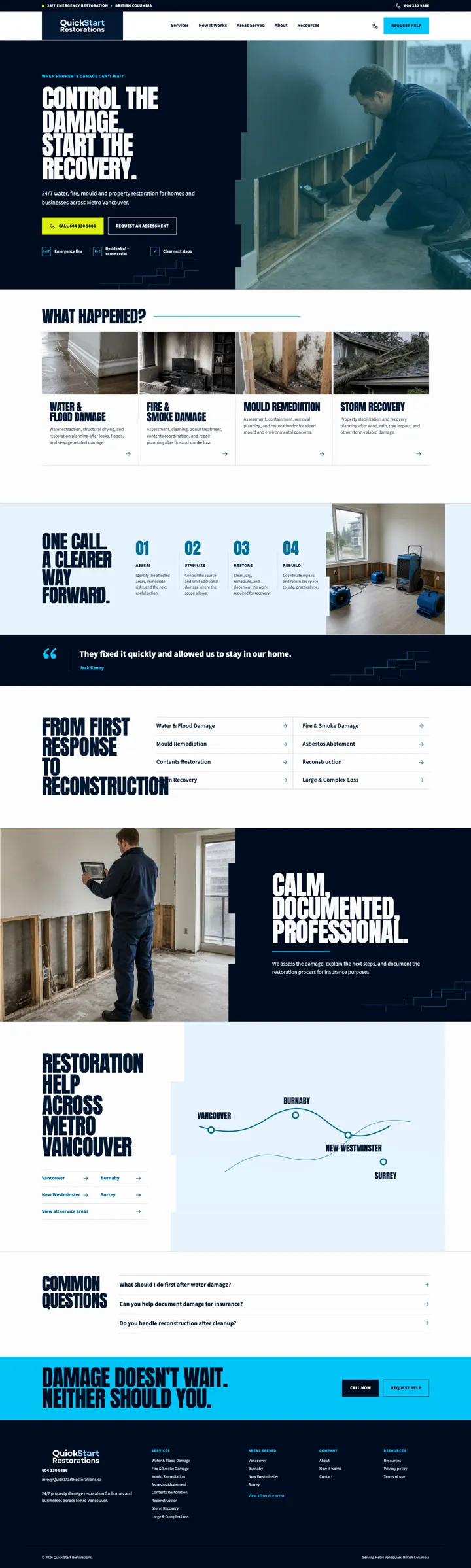 Quick Start Restorations website, designed by Small World Marketing