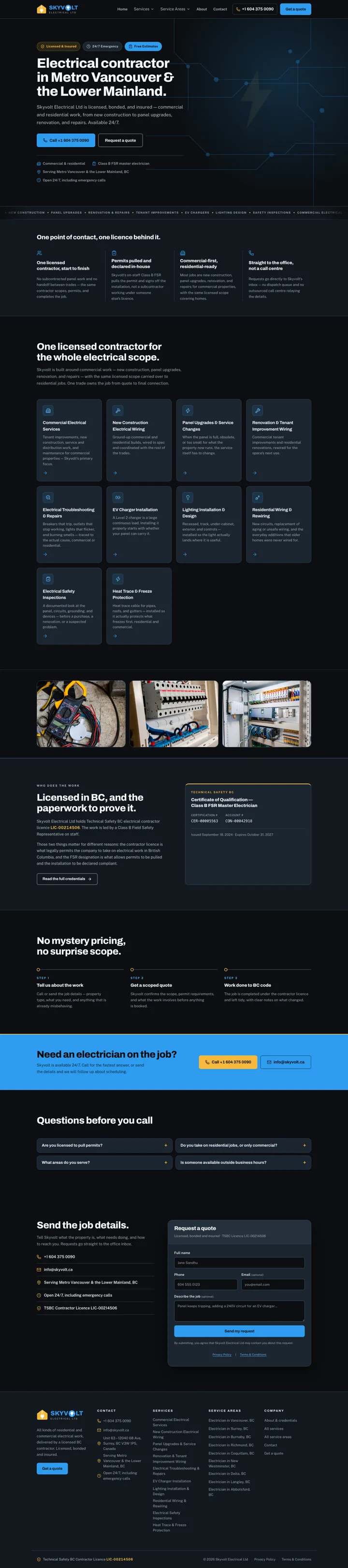 Skyvolt Electrical website, designed by Small World Marketing