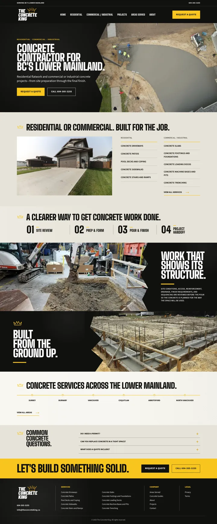 The Concrete King website homepage