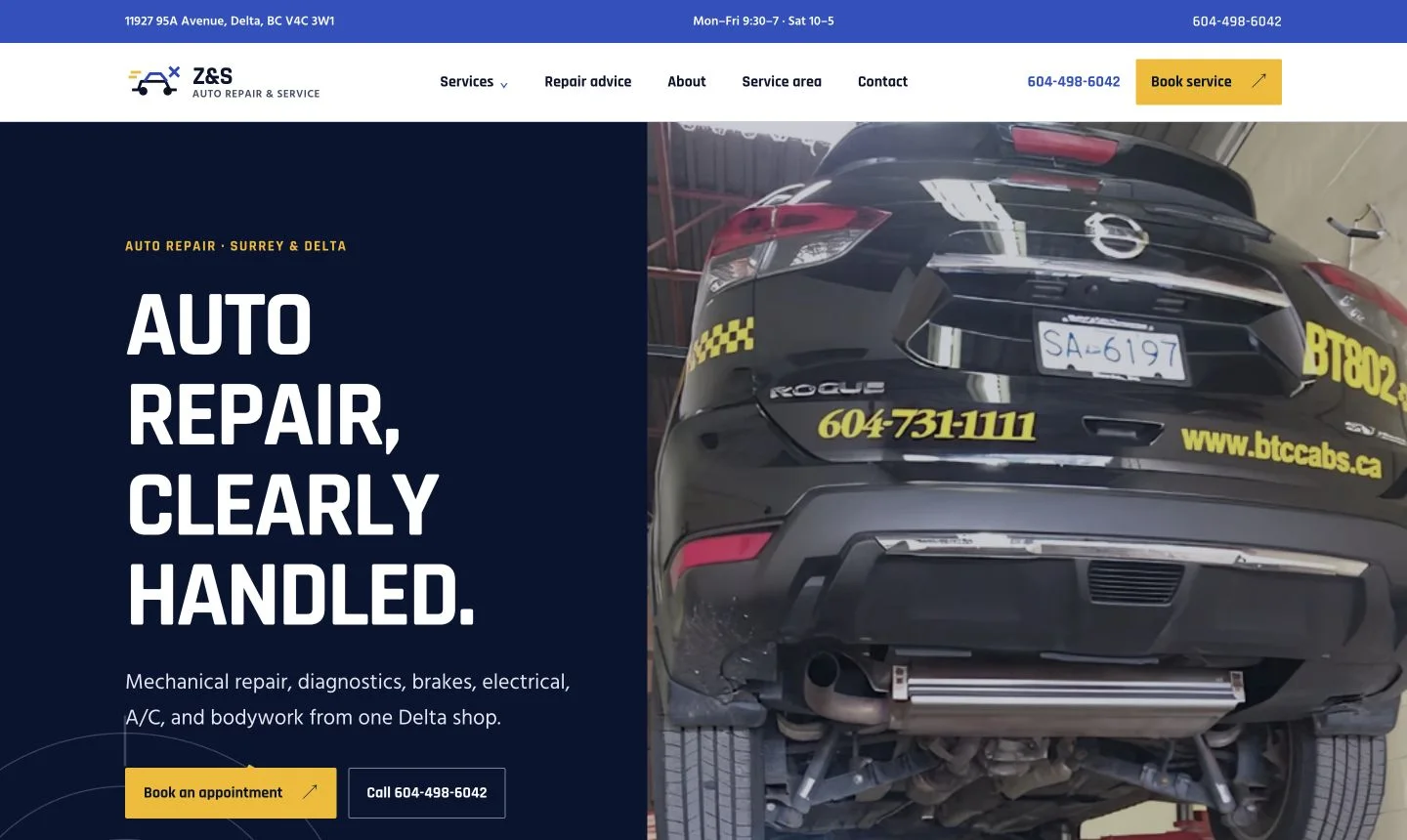 Z&S Auto Repair website, designed by Small World Marketing